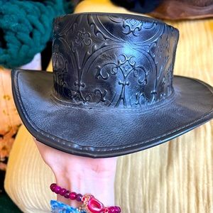 Unisex Beautiful Tooled Leather Ashbury Hat